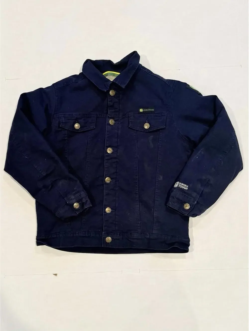 John Deere Jacket Boys Large (8-12) Blue Canvas W/ Insulated Jacket Farming